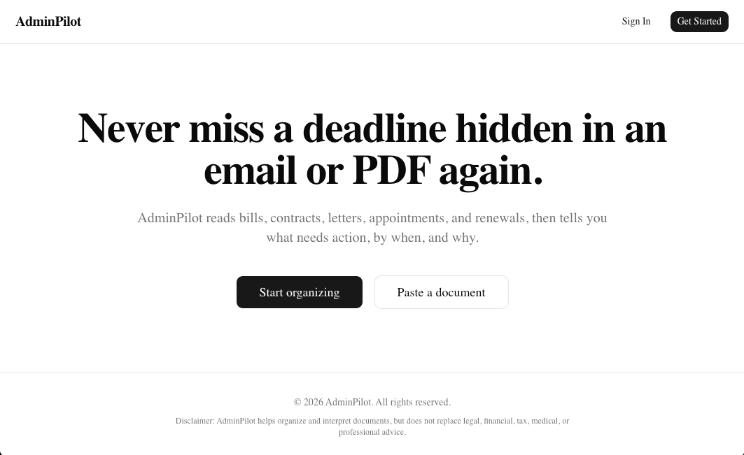 Screenshot of AdminPilot Life Admin