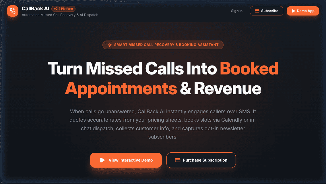 Screenshot of CallBack AI Missed Call Recovery